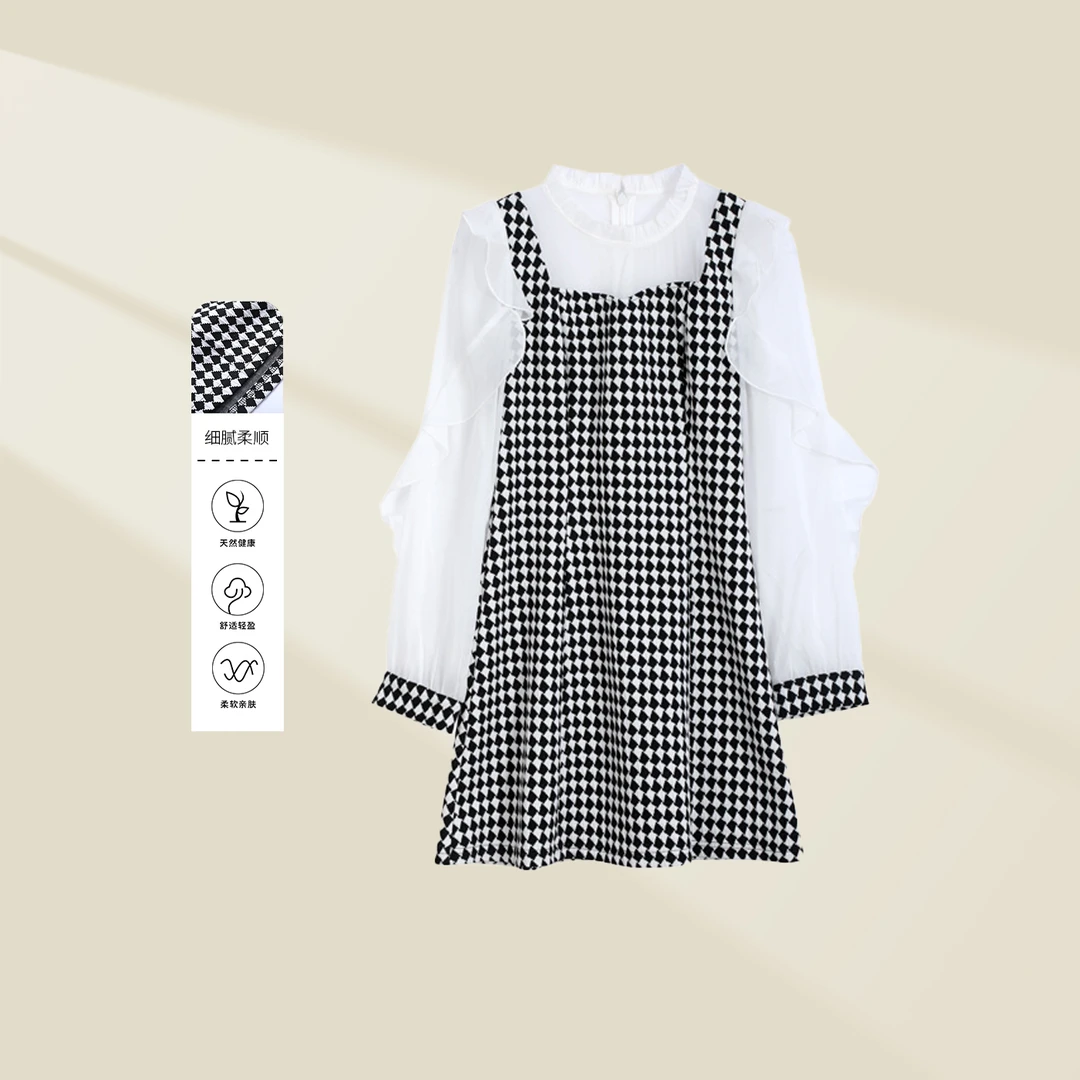 【龙哥专属】L5316002B 女士秋季复古格子连衣裙英伦学院风 9051
