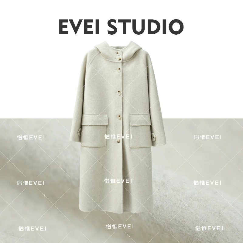 连帽双面绵羊毛大衣女外套气质时尚百搭休闲款韩版舒适秋冬