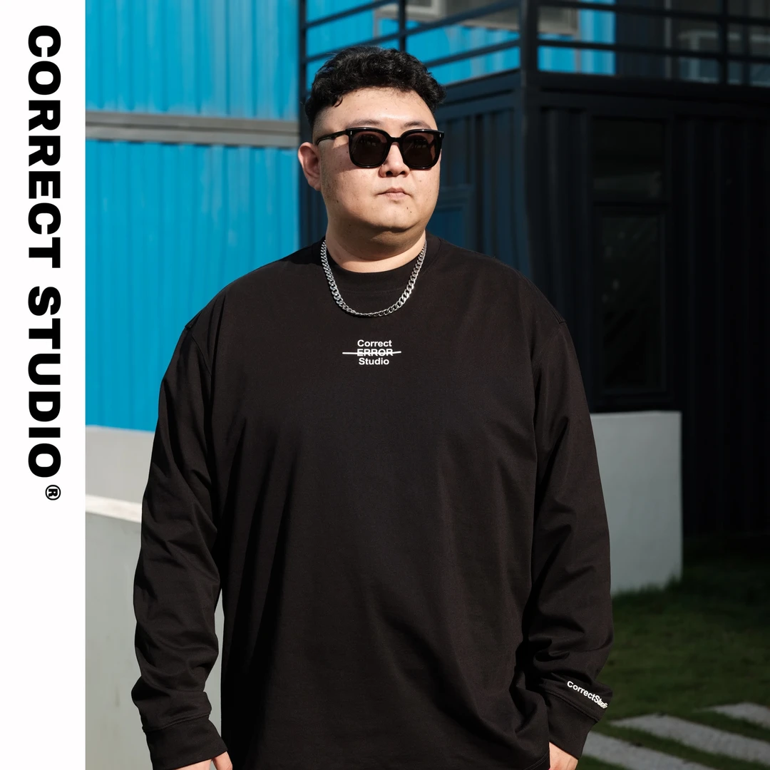 CorrectStudio大码男装潮牌重磅秋冬款长袖T恤堆叠感袖口百搭保暖