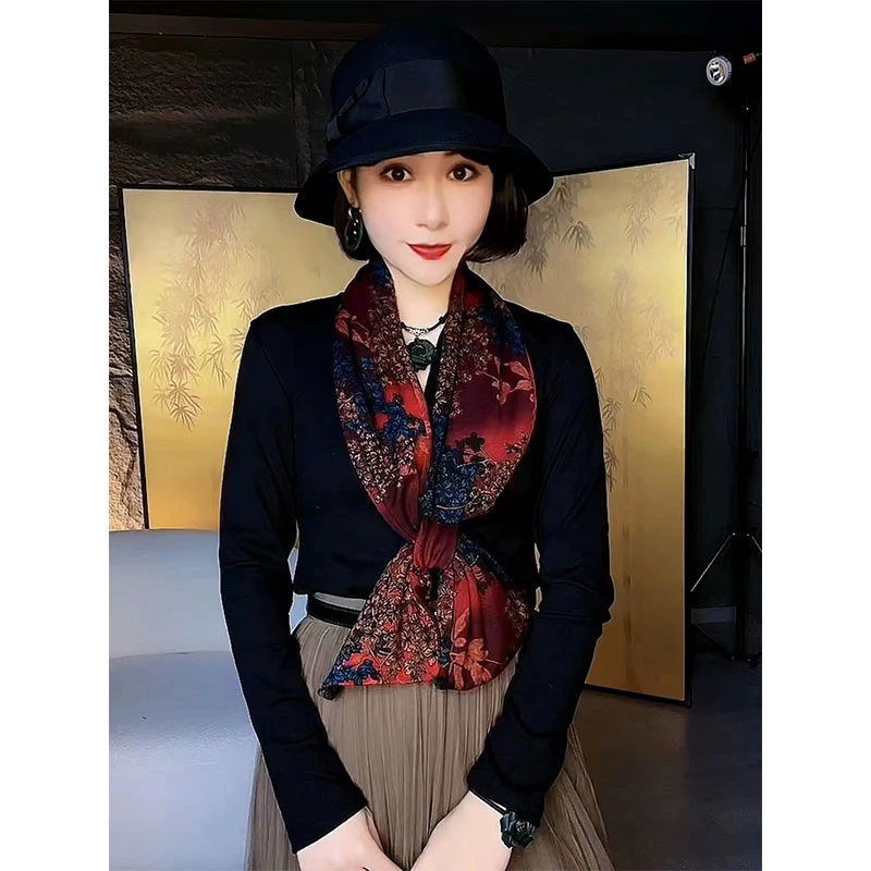 紫觅甄选【繁花盛开】加长款澳绒棉护颈长巾围巾女15X140CM