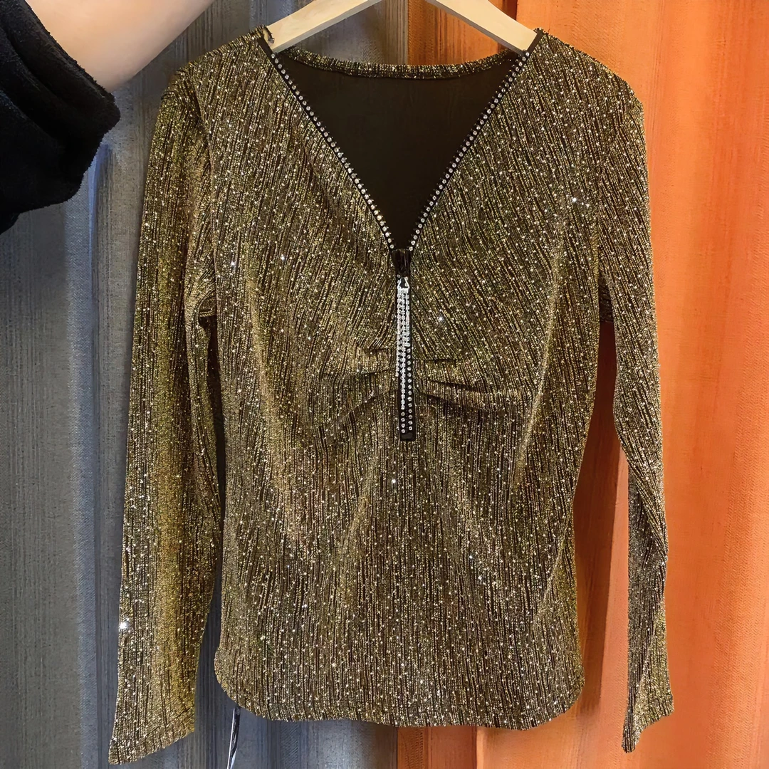 1012-1满钻气质打底衫长袖网红时尚百搭显瘦