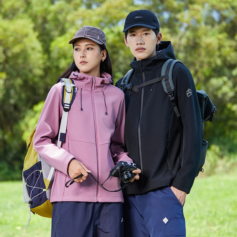 『户外软壳衣』男女同款 春秋情侣户外软壳衣纯色保暖防风外套上衣