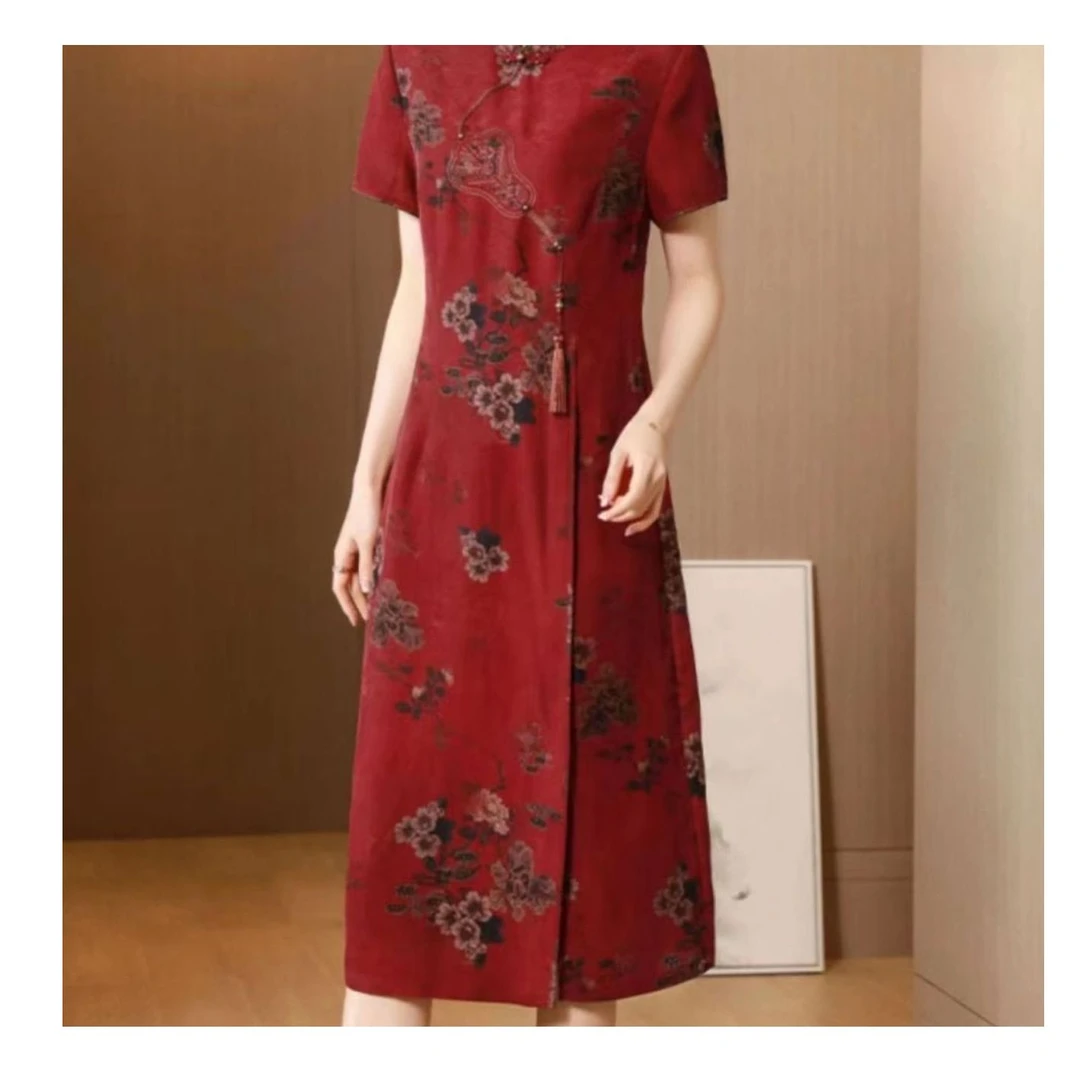 2382-10（红）新款 刺绣 短袖连衣裙