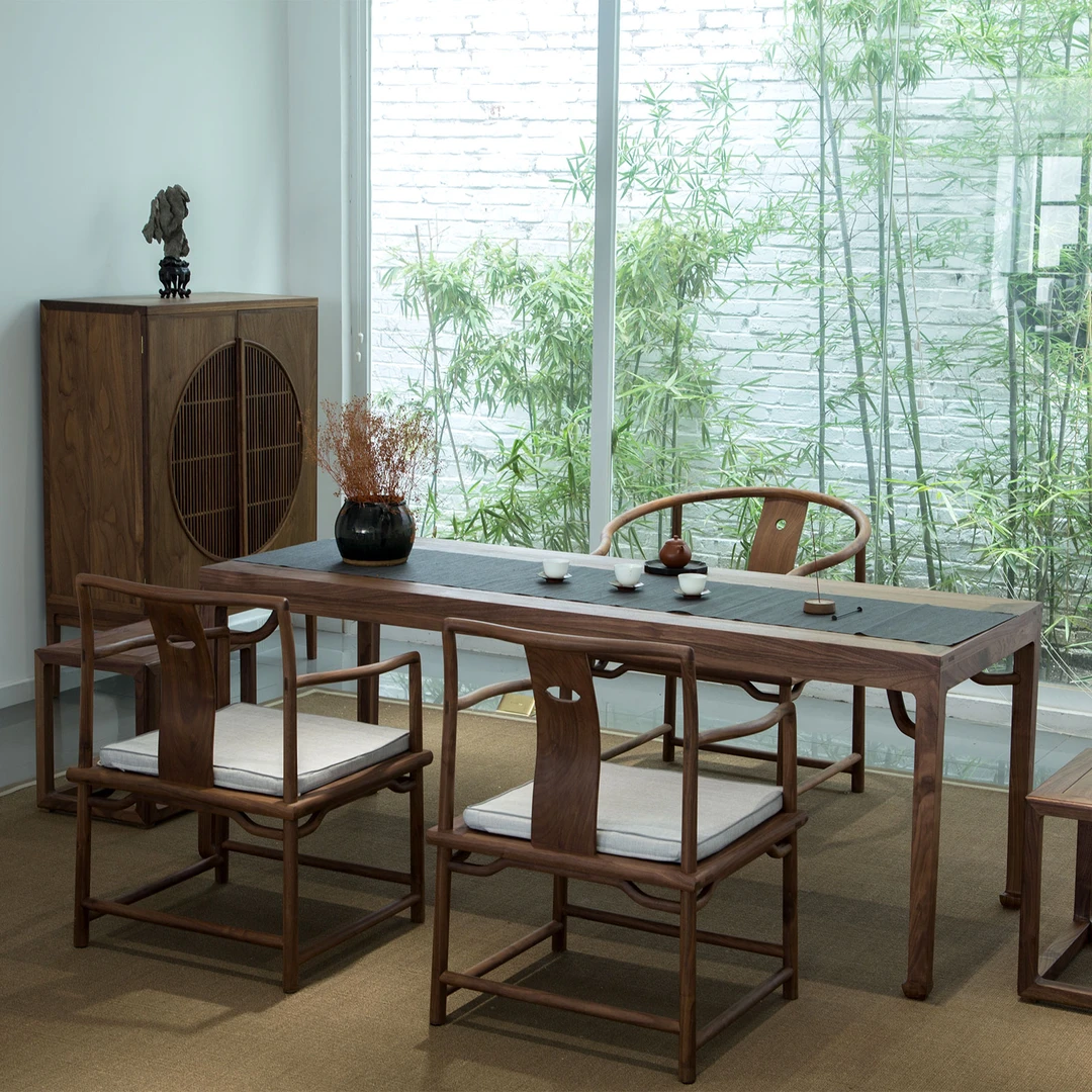 新中式实木茶桌椅组合一桌五椅老榆木茶台茶艺桌干泡台茶室家具