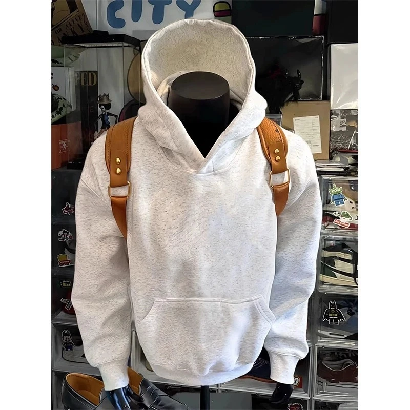 花灰色boxy即墨重磅卫衣男款秋冬季双层大帽檐连帽衫中山工厂外套