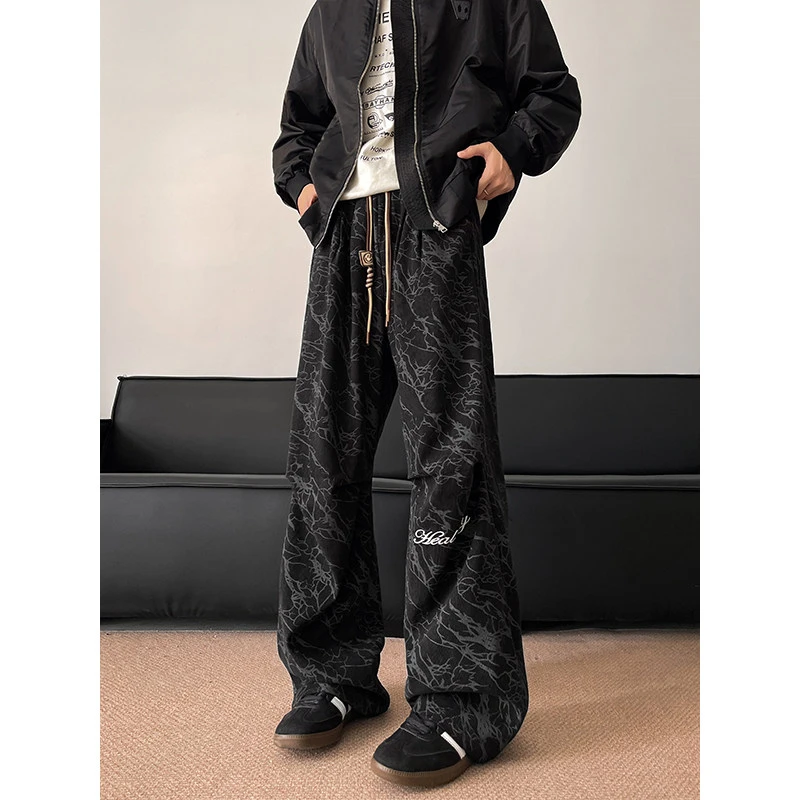 灯芯绒扎染休闲裤男士垂感oversize伞兵长裤美式无性别慵懒工装裤