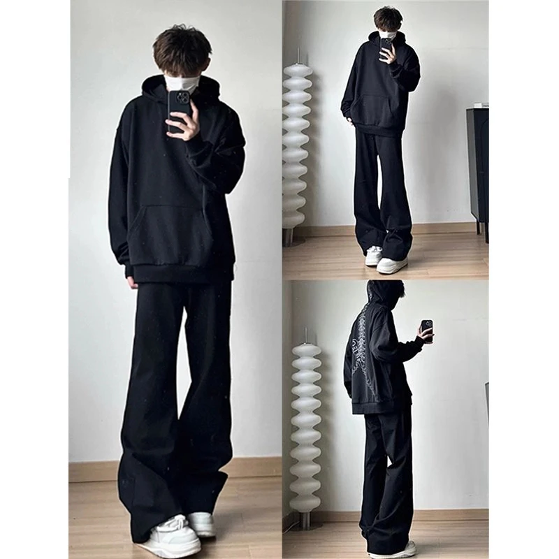 美式微喇黑色牛仔裤男女款秋冬季ootd穿搭裤子显瘦弯刀工装阔腿裤