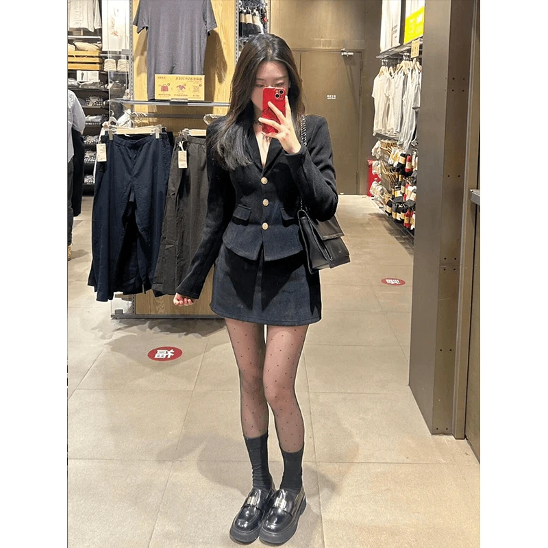 2024秋季新款御姐风设计感修身显瘦长袖外套性感高腰包臀半身裙女