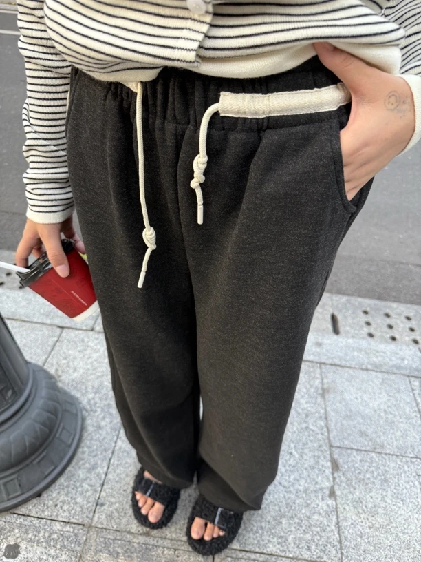 加绒加厚腰头设计感糯米裤2024冬季新款女裤休闲裤