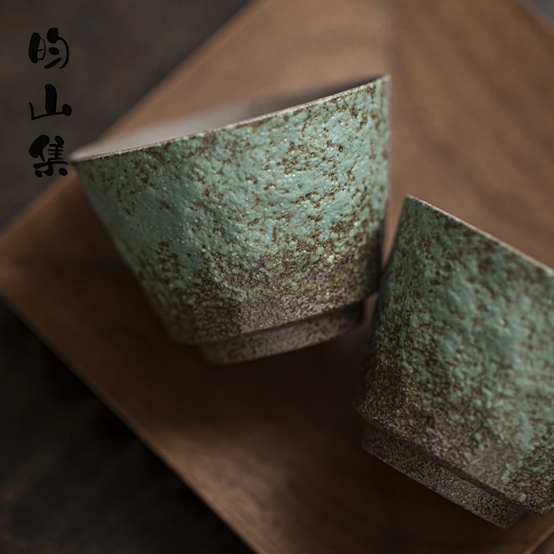 粗陶主人杯纯手工窑变绿品茗杯复古功夫茶具茶盏陶瓷茶杯喝茶单杯