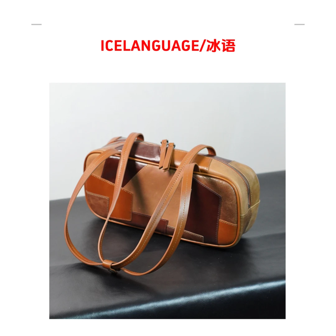 [冰语]百搭时尚经典欧美范简约风横款腋下单肩真皮法棍包-240827