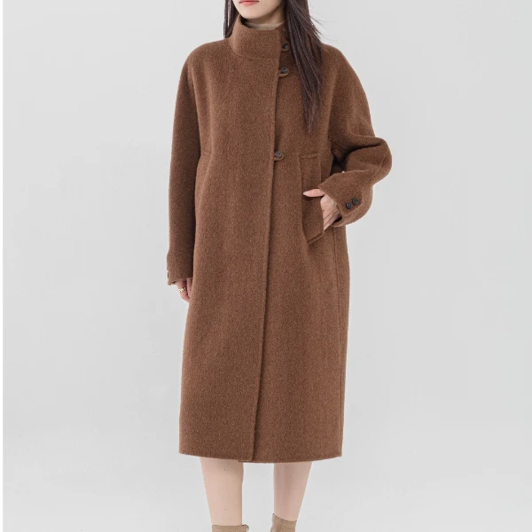 【沐森家】20牦牛绒长款休闲气质立领加厚双面呢大衣毛呢外套2412