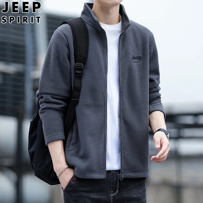 JEEPSPIRIT吉普抓绒外套男士户外棉袄保暖立领秋冬季新款外套