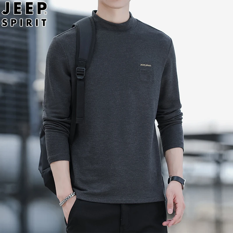 JEEPSPIRIT秋季卫衣打底衫半高领保暖圆领套头大码长袖休闲上衣