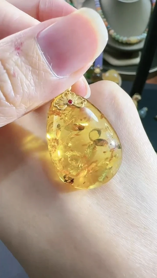 【闪购商品】琥珀裸石银S925镶嵌吊坠