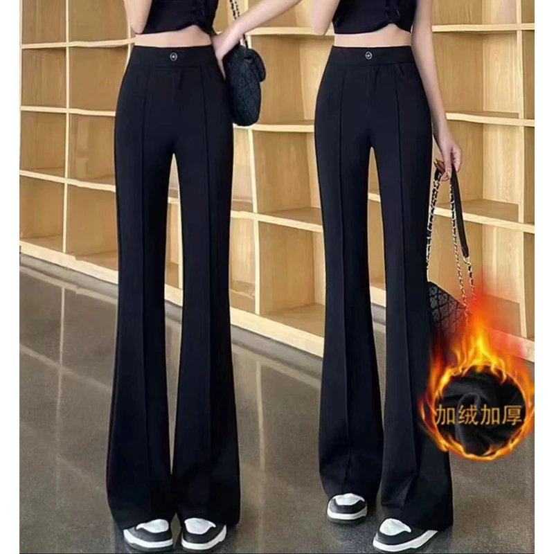 微喇裤女2024秋冬加绒韩版时尚黑色百搭休闲喇叭裤高腰显瘦西装裤