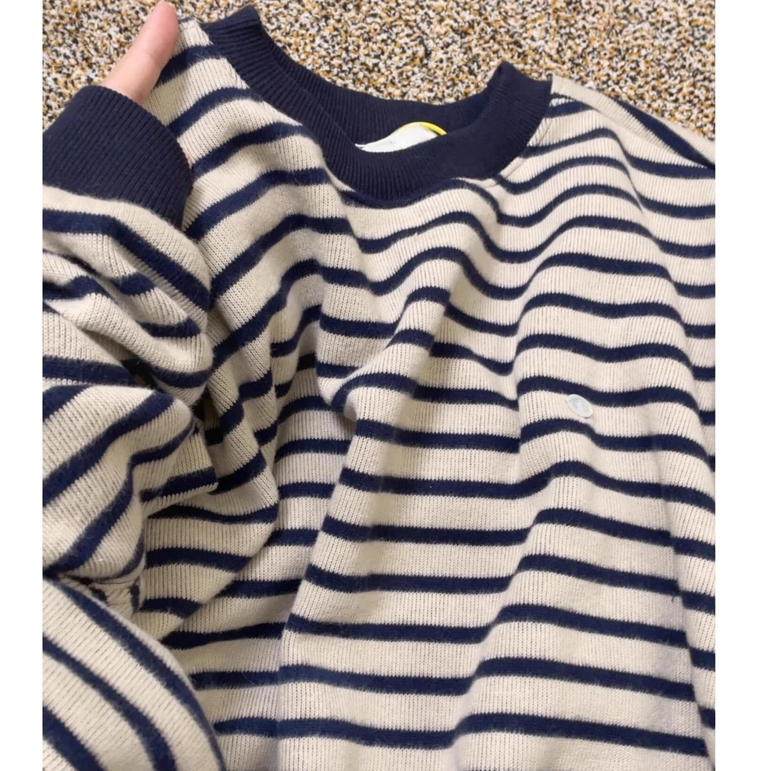 美式oversize条纹圆领卫衣女春秋2024新款爆款宽松独特超好看上衣