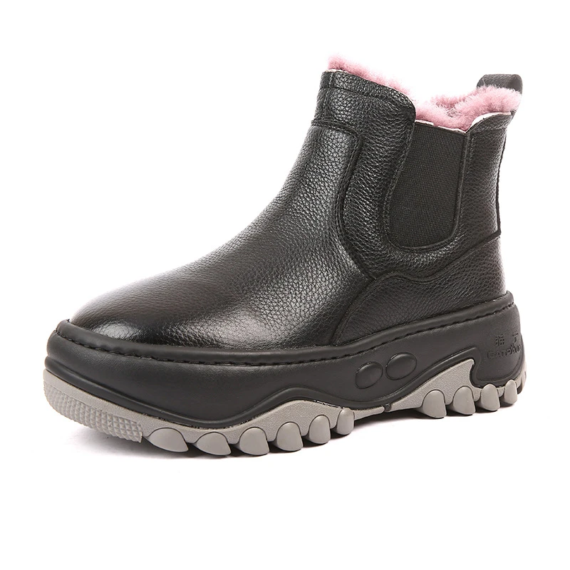 东北雪地靴女羊毛一体防水防滑加厚保暖加绒大棉鞋冬季真皮防寒靴