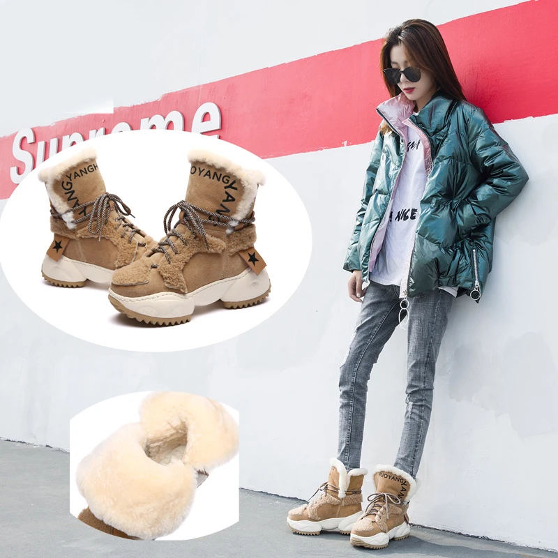 冬季特厚加厚雪地靴真皮2025冬防滑女靴老爹棉鞋皮毛一体百搭