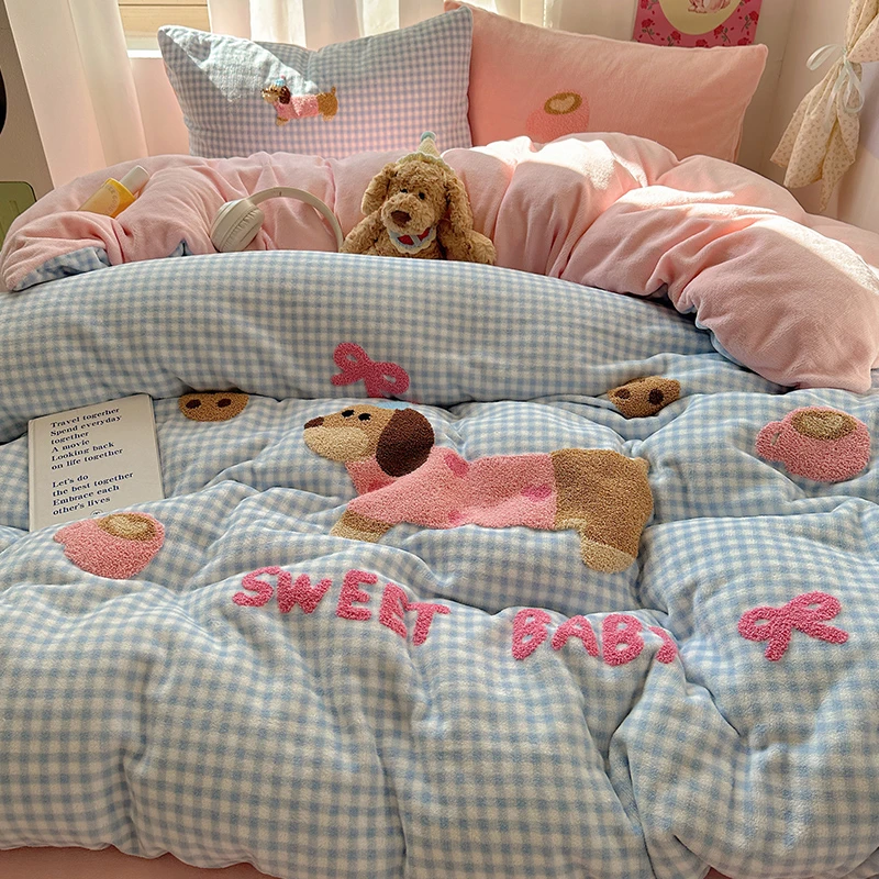 牛奶绒床上四件套三件套双面绒珊瑚绒卡通四件套牛奶绒双面绒