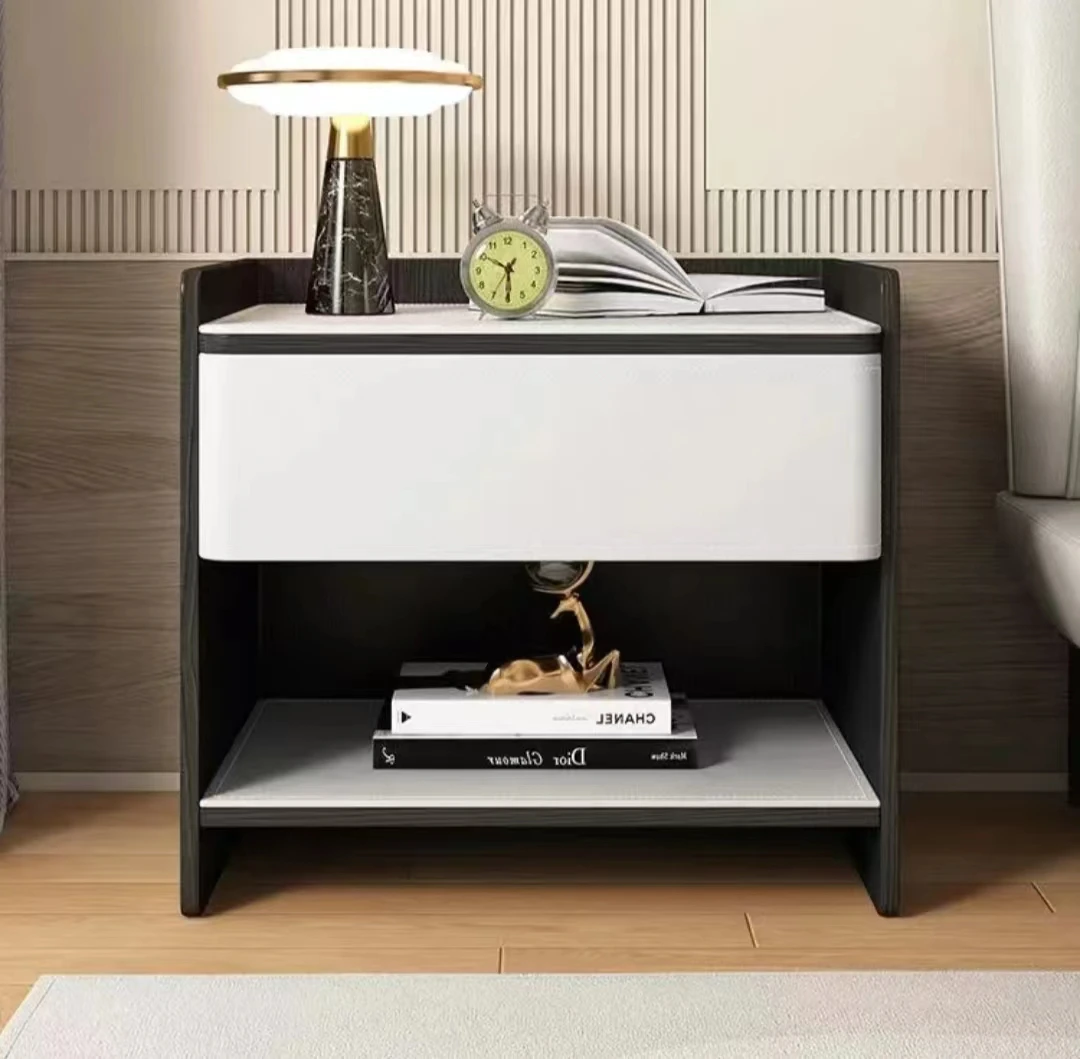 简易现代极式简约方形风床边柜北欧家用创意轻奢马鞍皮床头柜客厅