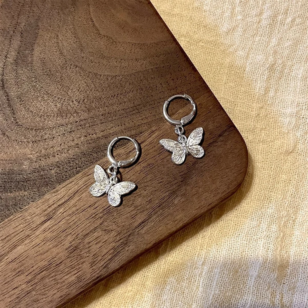 合金耳饰 银色蝴蝶复古新中式气质通勤耳环女耳饰春夏耳圈新款
