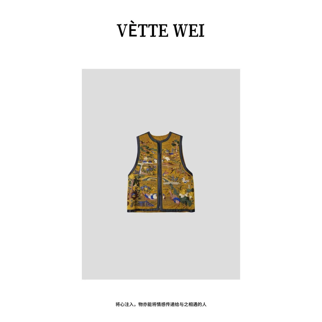 VÈTTE  WEI “松鹤”新中式重工刺绣香云纱马甲外套  5226