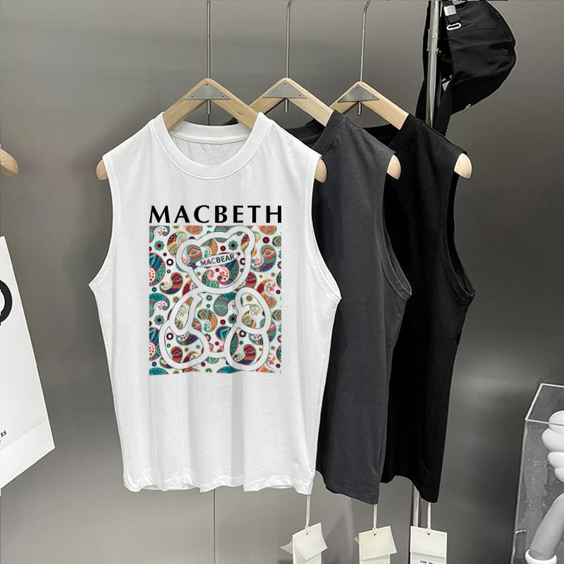 腰果小熊背心-精梳棉背心男新款情侣装ins超火无袖体恤打底衫潮流