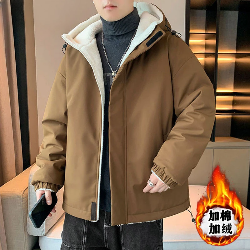 新款羊羔绒棉袄夹克外套连帽宽松保暖冬季双面穿休闲潮流帅气款