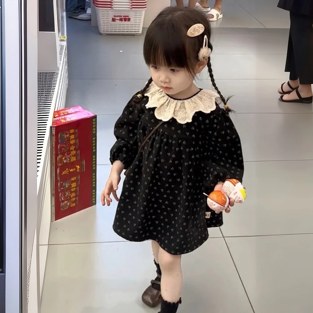 现货！碎花裙女童童装裙子2025春季新款韩版洋气花边领碎花连衣裙