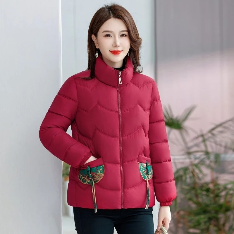 【顺丰快递】国潮风妈妈装秋冬加厚保暖棉衣女装外套棉服-兜口绣花