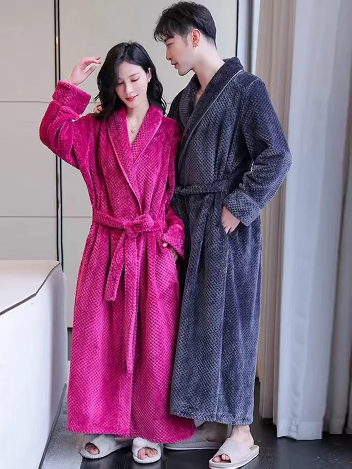 韩版秋冬新款简约气质舒适厚款长袖设计师款时尚浴袍