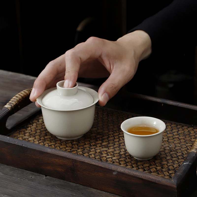 草木灰岩茶盖碗茶杯陶瓷功夫茶具家用单个泡茶碗三才手抓碗茶道