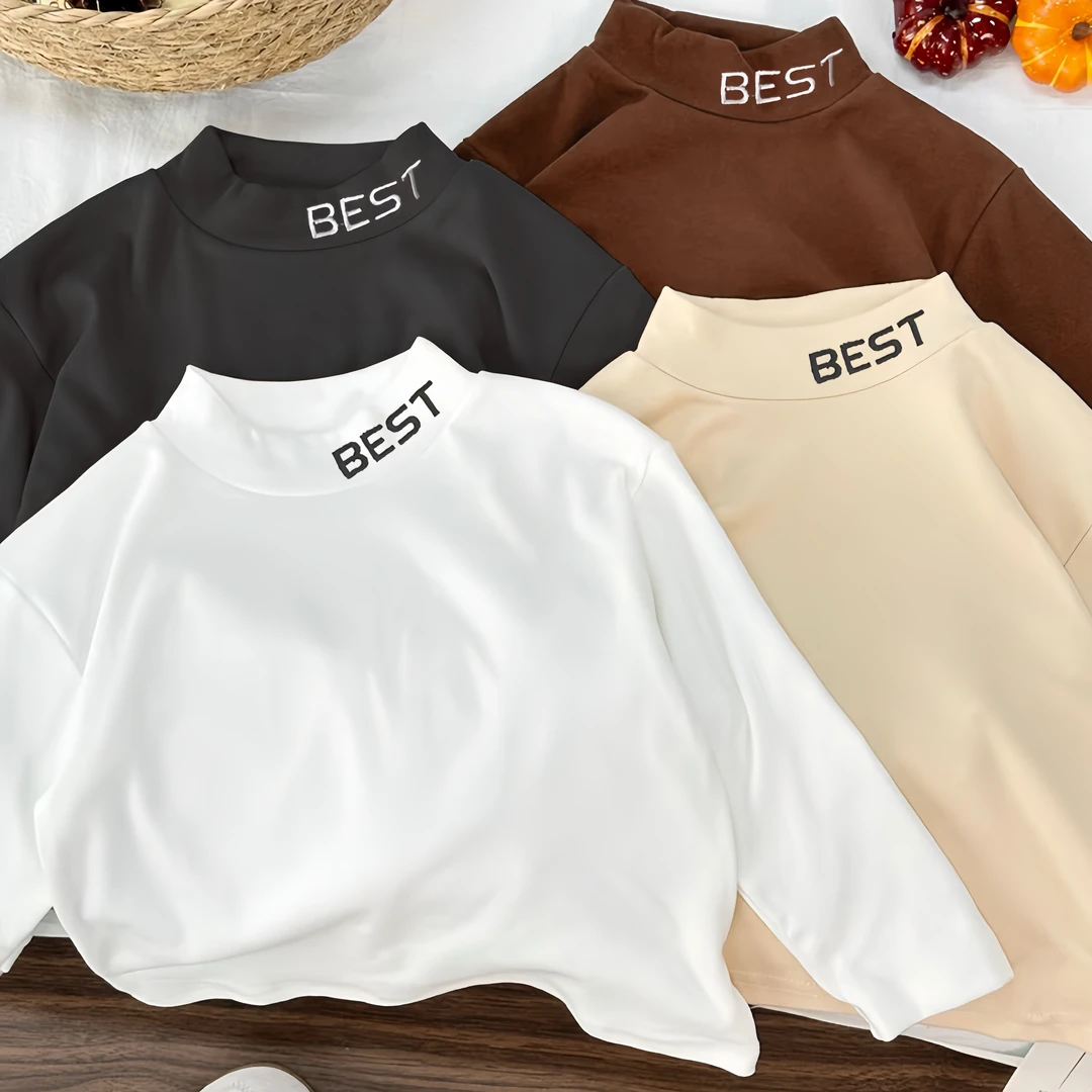 秋冬季儿童上衣内搭半高领男女童百搭德绒长袖T恤时尚百搭打底衫