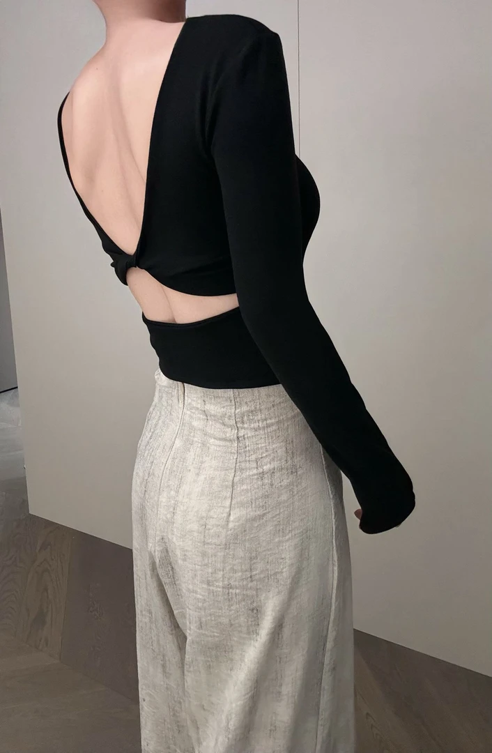 古奈家带胸垫后背交叉露腰显瘦打底百搭上衣内搭气质