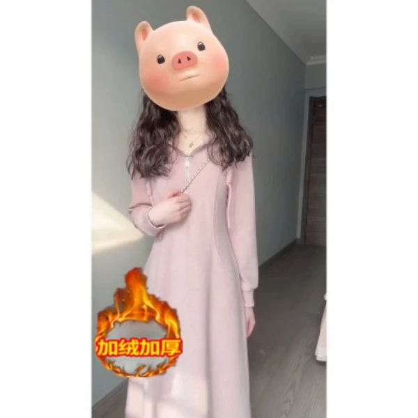 秋冬加绒加厚法式抽绳连帽气质显瘦卫衣孕妇哺乳针织连衣裙