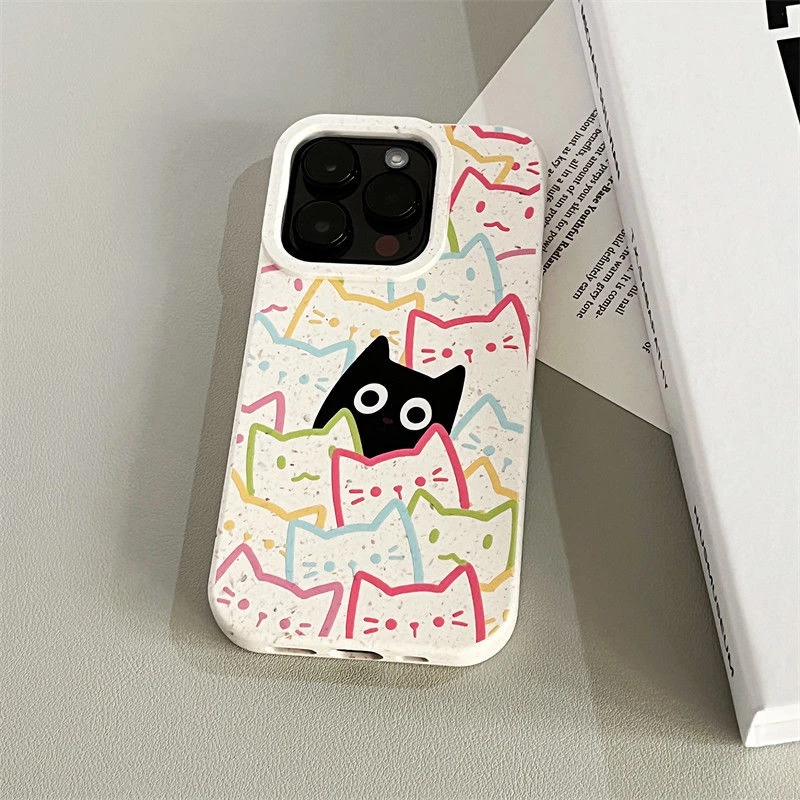 黑色猫猫头iPhone13手机壳苹果14简约15潮款12promax创意11软7/8p