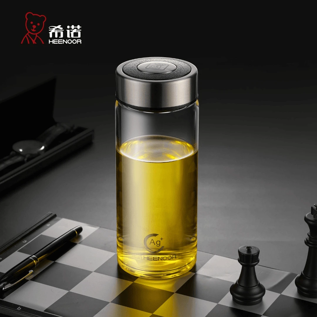 HEENOOR/希诺单层玻璃杯高档抗菌便携大容量带盖泡茶家用水杯透明