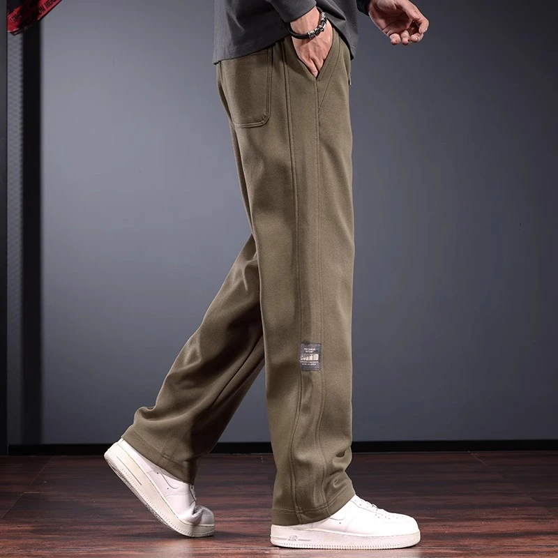 卫裤男秋冬款抽绳针织宽松直筒裤加绒加厚垂感高街运动休闲长裤潮