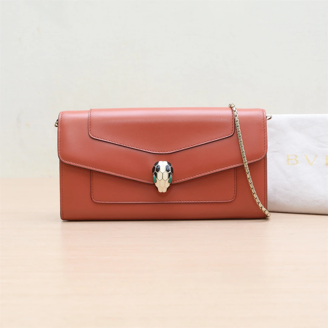 95新 BVLGARI/宝格丽 蛇头包 woc 钱包 19 橘色 皮革C P244170253