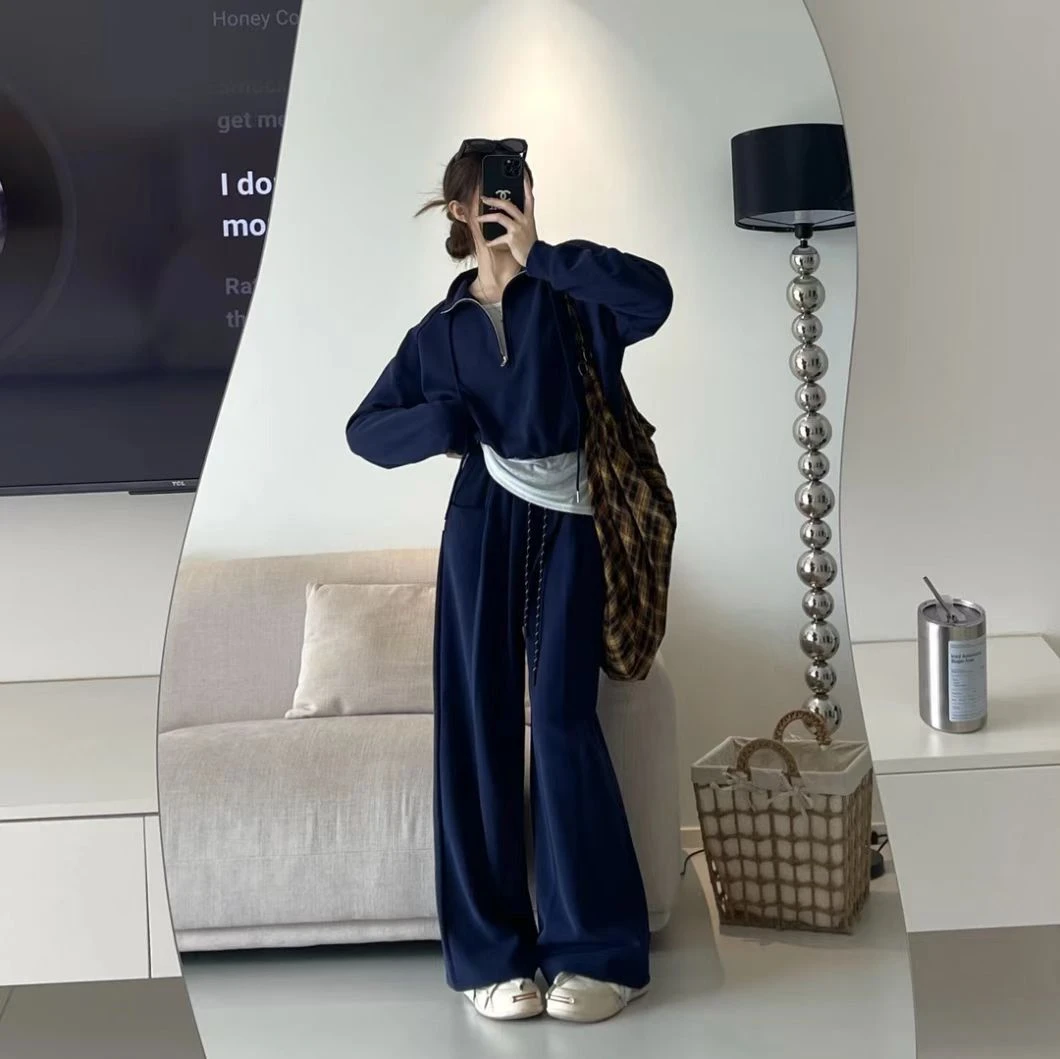 秋季新款慵懒风休闲套装高腰显瘦阔腿裤设计感松弛感卫衣组合套装