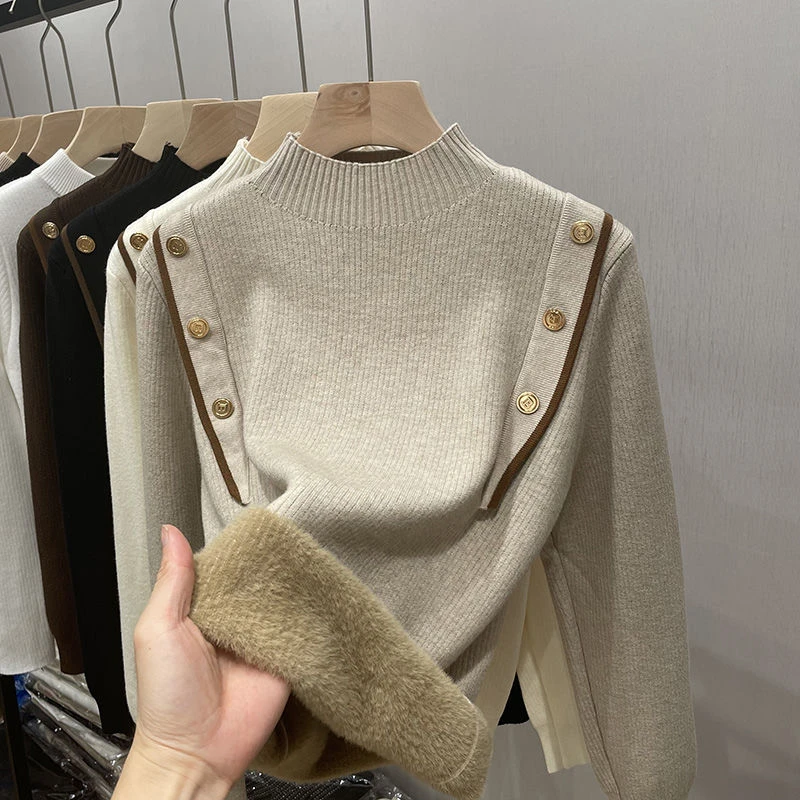 高品质一体绒毛衣内搭女半高领加绒加厚内搭冬2024年新款打底衫女