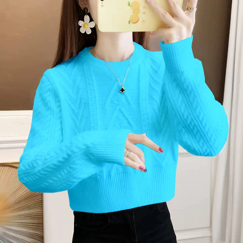 秋冬新款加厚短款坑条毛衣女穿搭打底衫百搭外穿保暖针织长袖上衣