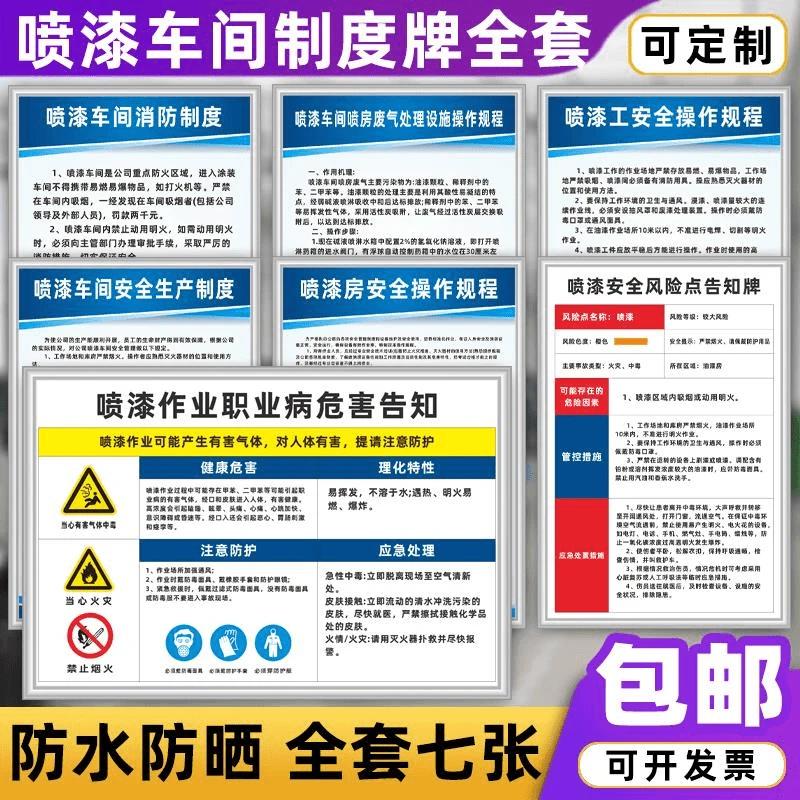 喷漆车间房安全操作规程喷漆作业职业病告知牌消防安全生产制度牌