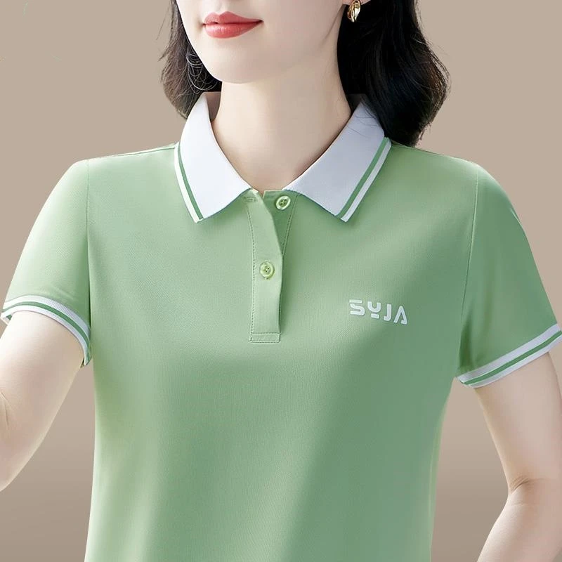 2024年新款妈妈polo衫夏季运动上衣女士翻领休闲宽松短袖大码t恤