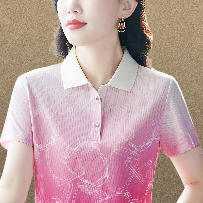 冰丝短袖t恤女夏季2024新款洋气妈妈夏装减龄polo衫百搭休闲上衣