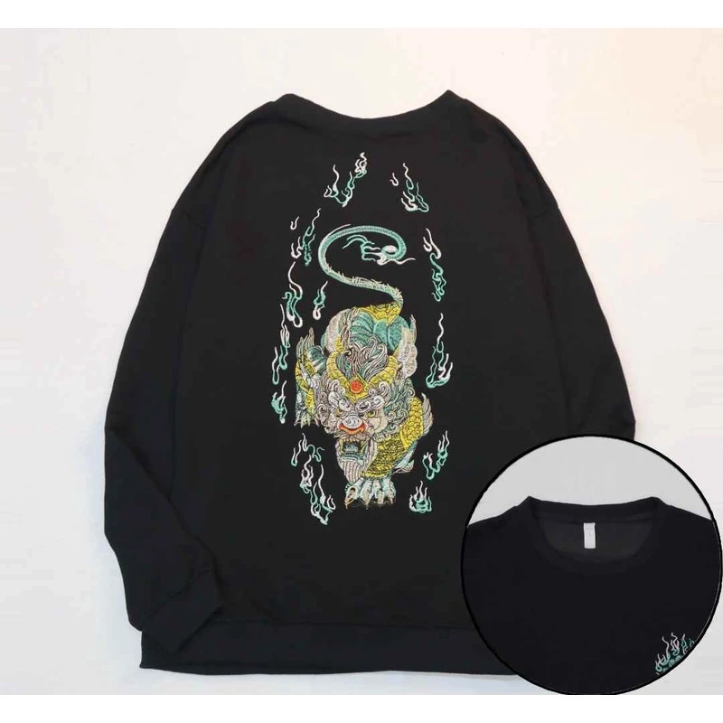 W228中国风貔貅刺绣卫衣男秋冬季新款重磅宽松情侣休闲长袖上衣