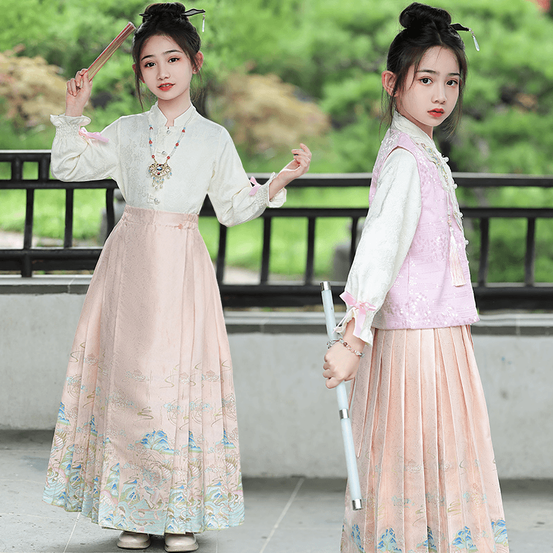 女大童春秋马面裙套装2024新款洋气古风连衣裙女孩中国风唐装裙子