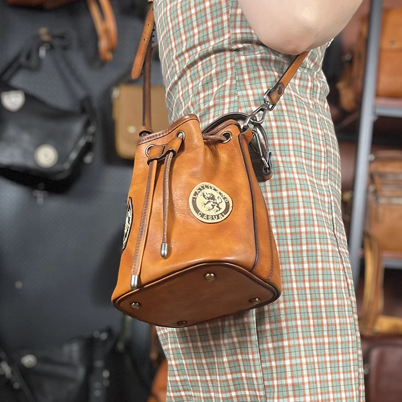 普达狮同款手工擦色真皮女士手提头层树膏牛皮单肩斜挎包休闲百搭