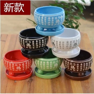 花盆中国风红色陶瓷福鼎福字盆田园桌面绿植花卉圆形仿古盆园艺